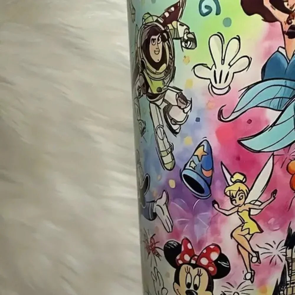 Disney Cartoon Tumbler With Lid And Straw, 20oz Stainless Steel New